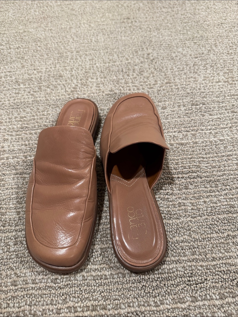 Franco Sarto Brown Leather Slide Mules